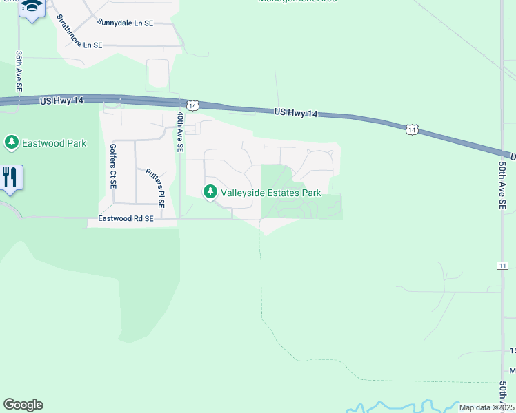 map of restaurants, bars, coffee shops, grocery stores, and more near 4220 Eastwood Road Southeast in Rochester