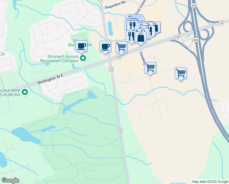 map of restaurants, bars, coffee shops, grocery stores, and more near Leslie Street in Regional Municipality of York
