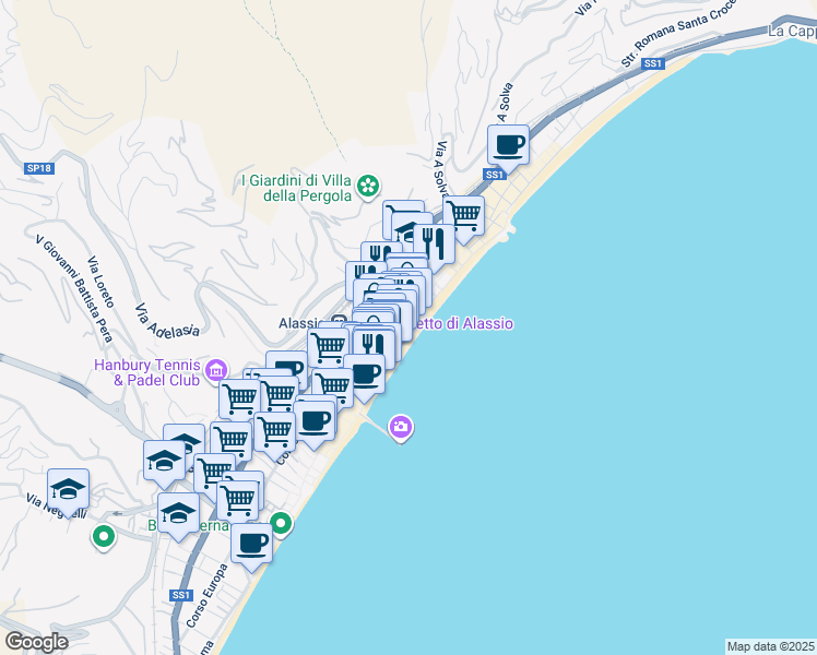 map of restaurants, bars, coffee shops, grocery stores, and more near in Provincia di Savona