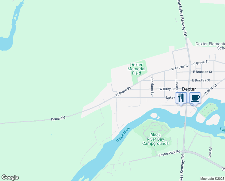 map of restaurants, bars, coffee shops, grocery stores, and more near 14811 County Road 59 in Dexter