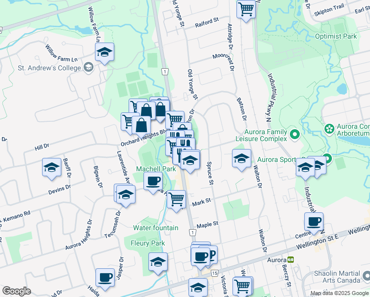map of restaurants, bars, coffee shops, grocery stores, and more near in Aurora