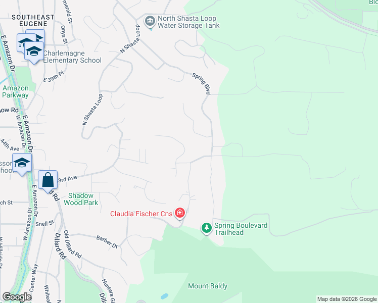 map of restaurants, bars, coffee shops, grocery stores, and more near 4096 Spring Knoll Drive in Eugene