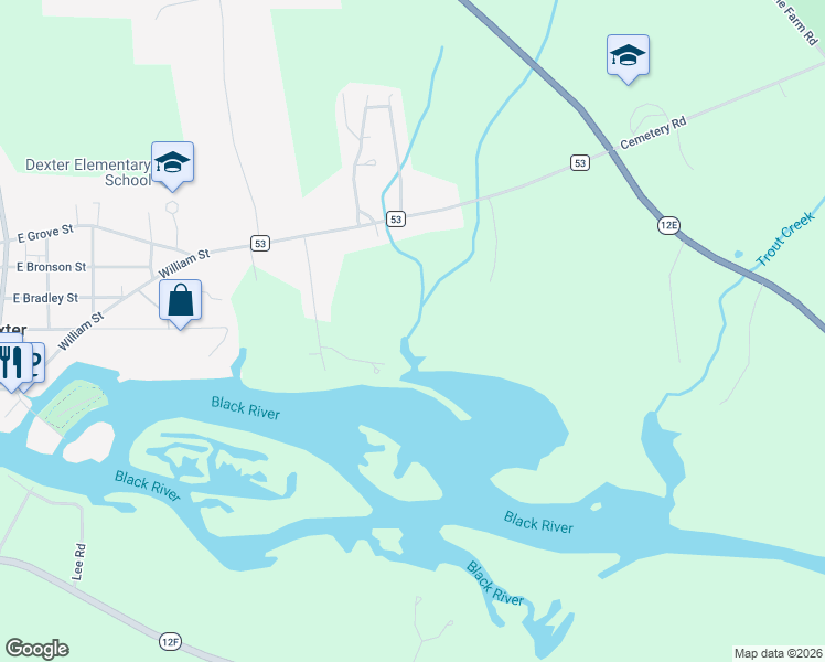 map of restaurants, bars, coffee shops, grocery stores, and more near 23524 Fetterly Road in Dexter
