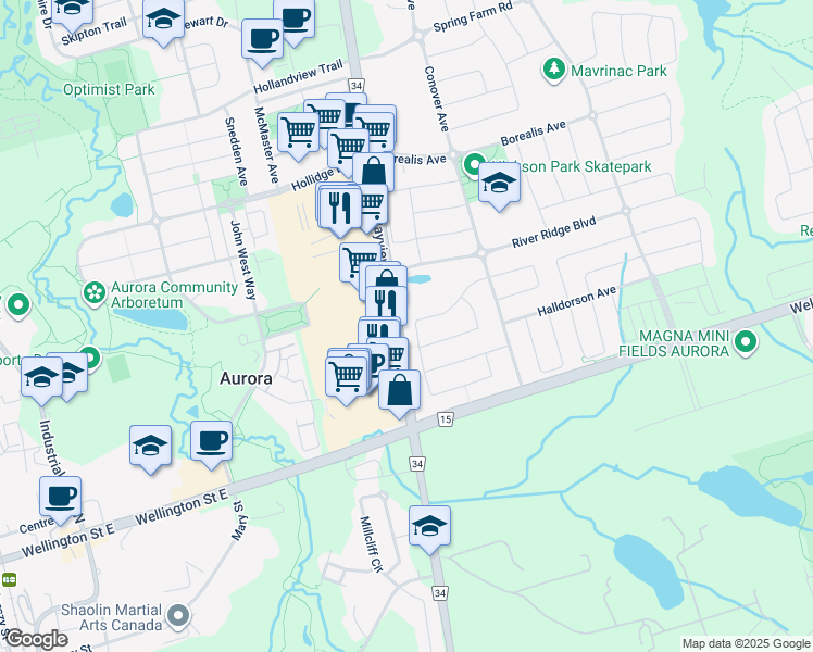 map of restaurants, bars, coffee shops, grocery stores, and more near 193 Zokol Drive in Aurora
