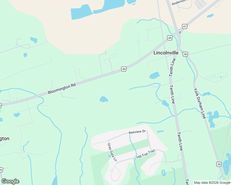 map of restaurants, bars, coffee shops, grocery stores, and more near 6523 Bloomington Road in Whitchurch-Stouffville