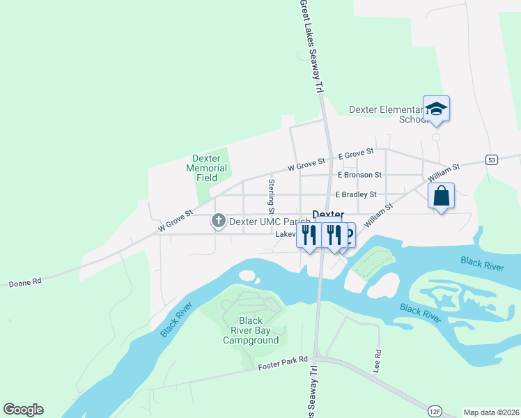 map of restaurants, bars, coffee shops, grocery stores, and more near 310 West Kirby Street in Dexter
