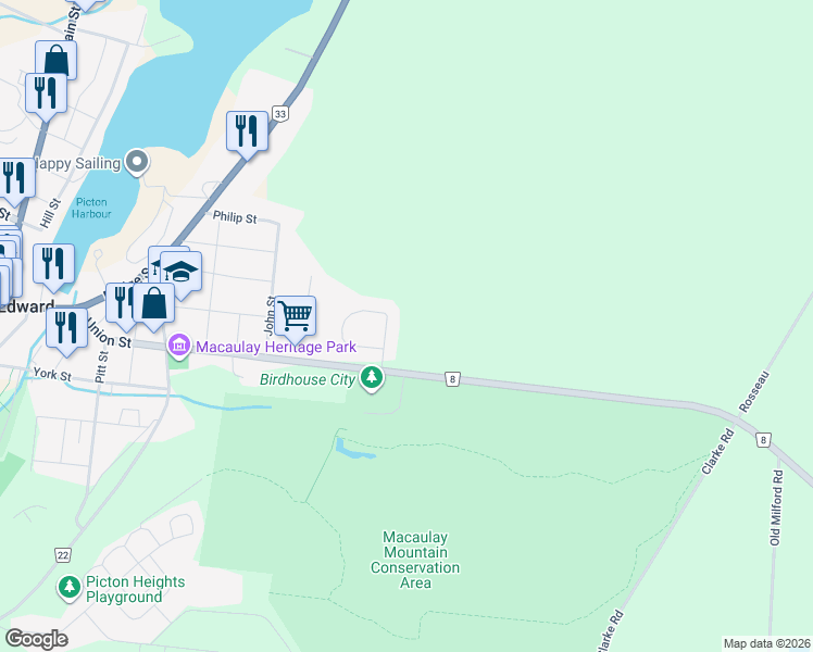 map of restaurants, bars, coffee shops, grocery stores, and more near 213 Union Street in Prince Edward