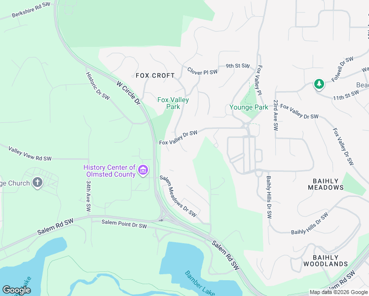 map of restaurants, bars, coffee shops, grocery stores, and more near 1107 Foxcroft Lane Southwest in Rochester