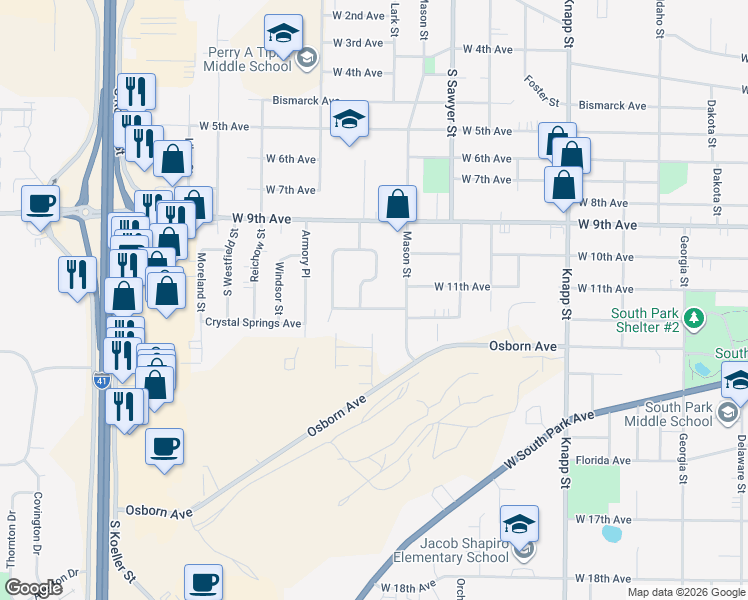 map of restaurants, bars, coffee shops, grocery stores, and more near 1050 Canterbury Drive in Oshkosh