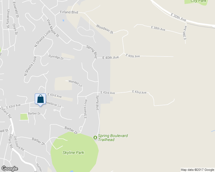 map of restaurants, bars, coffee shops, grocery stores, and more near 4255 Spring Boulevard in Eugene