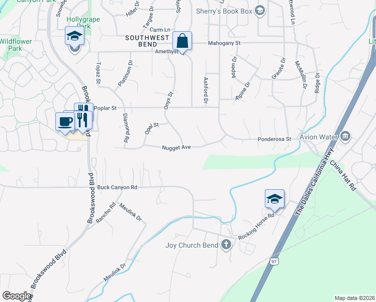 map of restaurants, bars, coffee shops, grocery stores, and more near 19769 Nugget Avenue in Bend