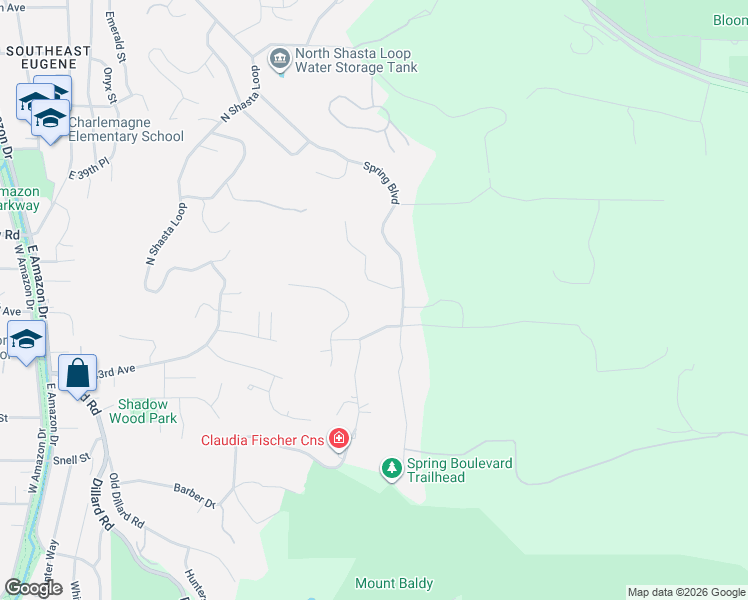 map of restaurants, bars, coffee shops, grocery stores, and more near 4096 Spring Knoll Drive in Eugene