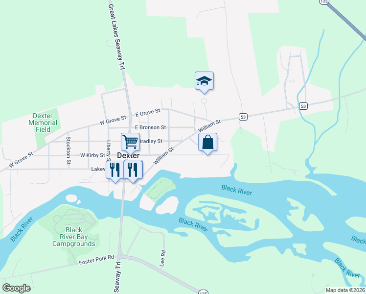map of restaurants, bars, coffee shops, grocery stores, and more near 420 William Street in Dexter