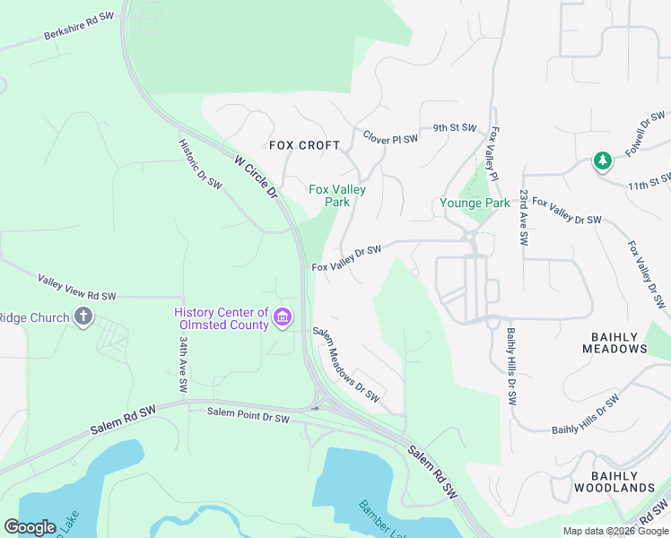 map of restaurants, bars, coffee shops, grocery stores, and more near 1107 Foxcroft Lane Southwest in Rochester