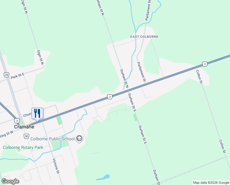 map of restaurants, bars, coffee shops, grocery stores, and more near 139 King Street East in Cramahe