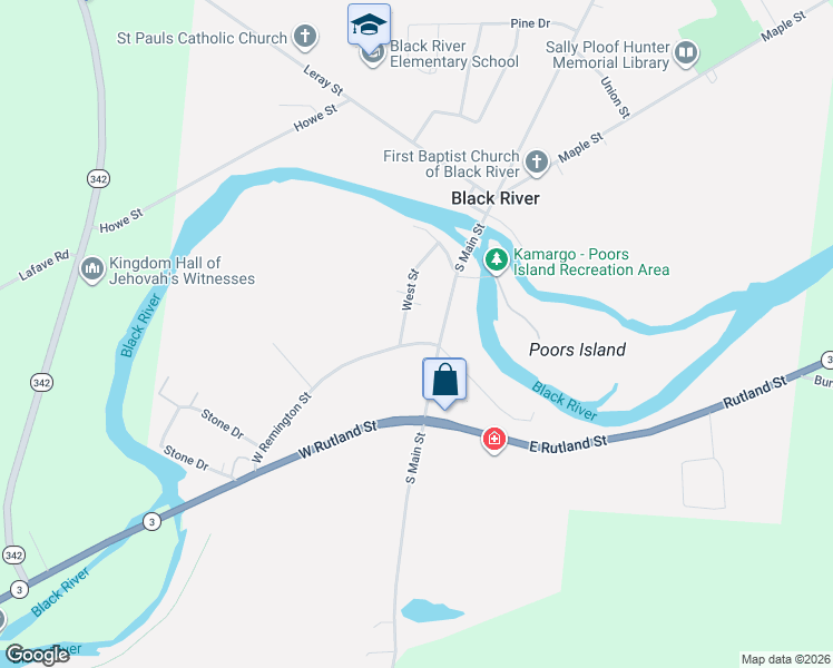 map of restaurants, bars, coffee shops, grocery stores, and more near 102 West Remington Street in Black River