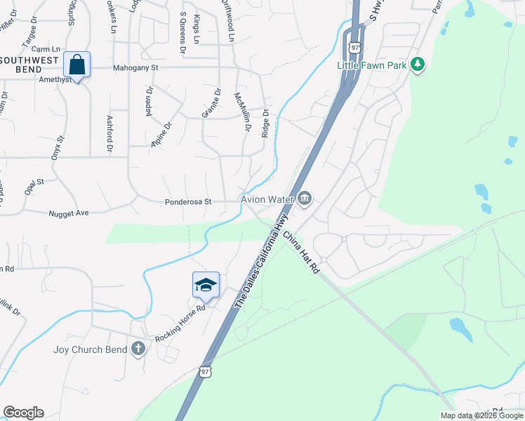 map of restaurants, bars, coffee shops, grocery stores, and more near 20002 Ponderosa Street in Bend