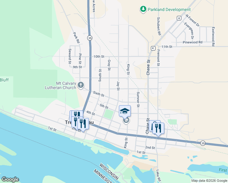 map of restaurants, bars, coffee shops, grocery stores, and more near 24321 7th Street in Trempealeau