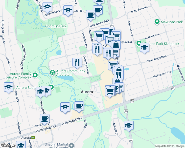 map of restaurants, bars, coffee shops, grocery stores, and more near 111 Civic Square Gate in Aurora