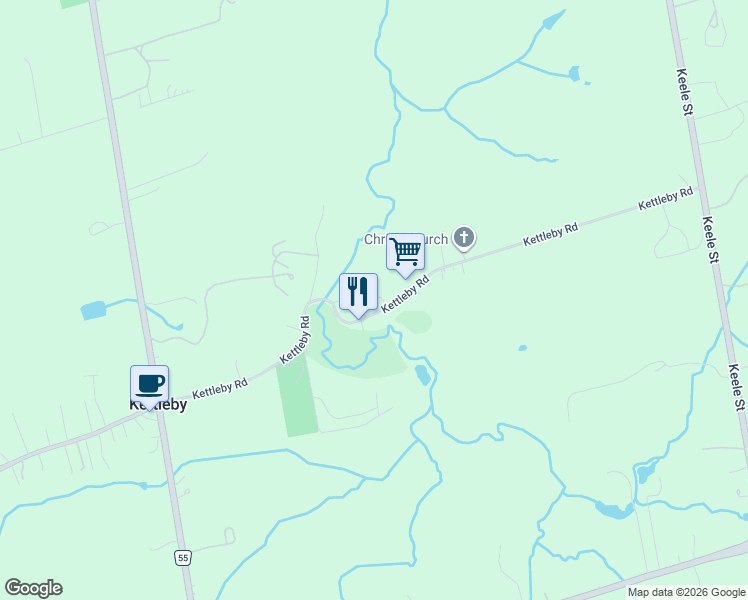 map of restaurants, bars, coffee shops, grocery stores, and more near 440 Kettleby Road in King City