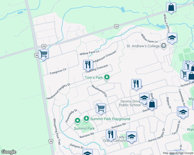 map of restaurants, bars, coffee shops, grocery stores, and more near 133 Heathwood Heights Drive in Aurora