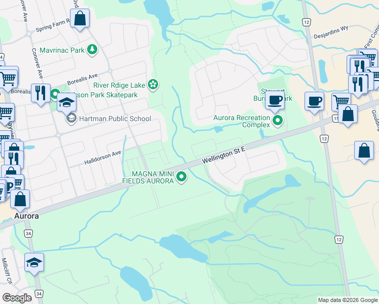 map of restaurants, bars, coffee shops, grocery stores, and more near 372 Elyse Court in Aurora