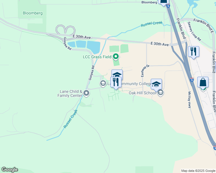 map of restaurants, bars, coffee shops, grocery stores, and more near 4000 East 30th Avenue in Eugene