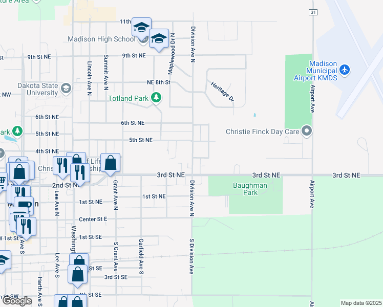 map of restaurants, bars, coffee shops, grocery stores, and more near 503 Division Avenue North in Madison