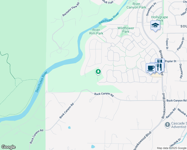 map of restaurants, bars, coffee shops, grocery stores, and more near 19411 Goldenwood Court in Bend