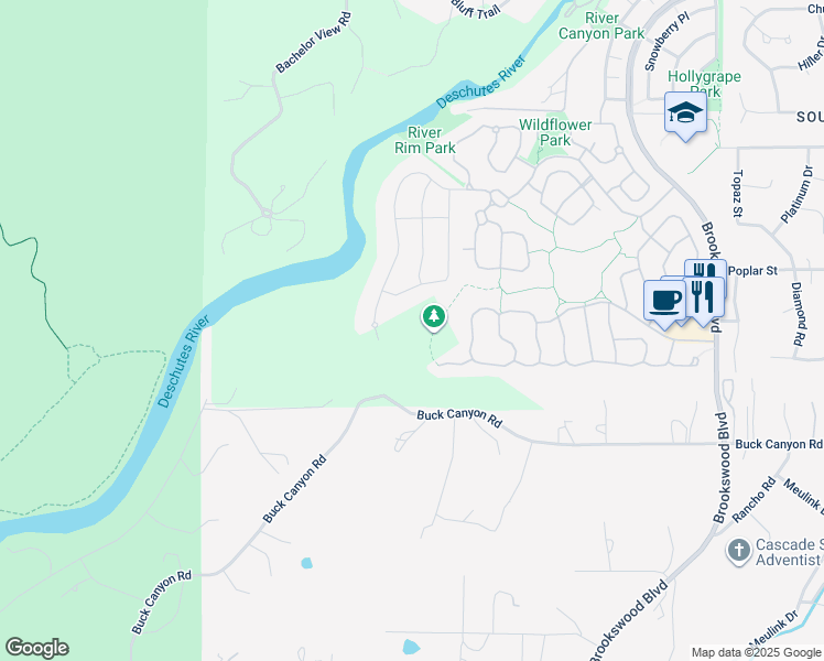 map of restaurants, bars, coffee shops, grocery stores, and more near 19411 Goldenwood Court in Bend