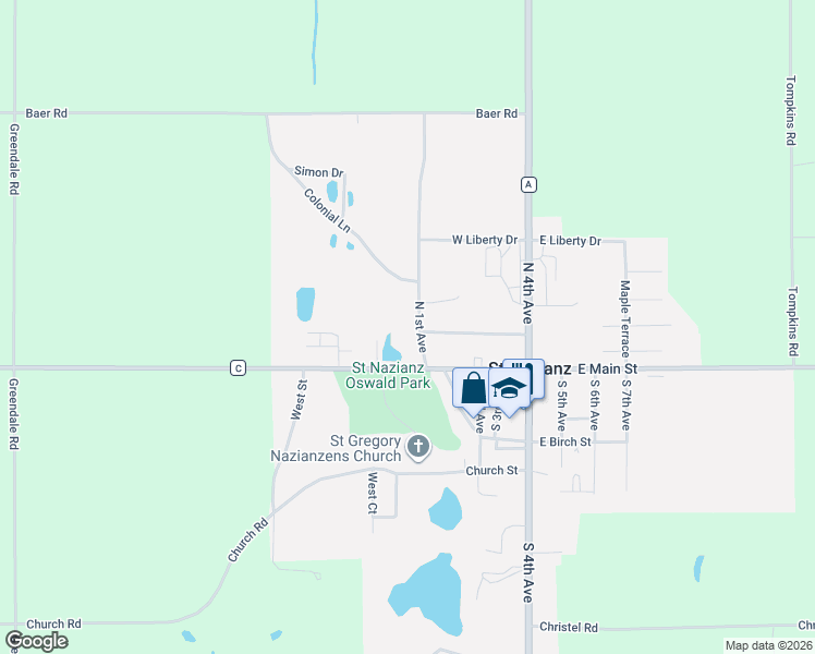 map of restaurants, bars, coffee shops, grocery stores, and more near 102 North 1st Avenue in Valders