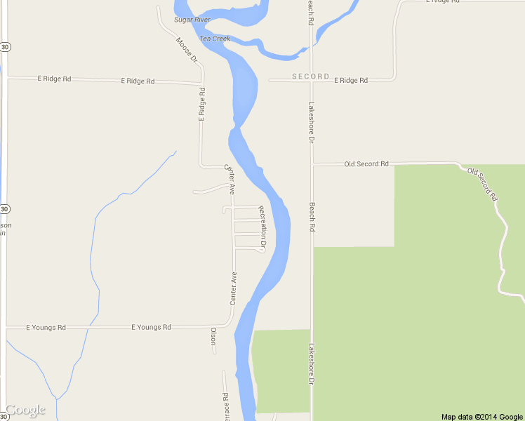 map of restaurants, bars, coffee shops, grocery stores, and more near 1456 Recreation Drive in Gladwin