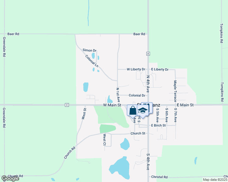 map of restaurants, bars, coffee shops, grocery stores, and more near 112 North 1st Avenue in Valders