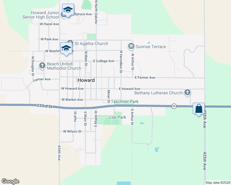 map of restaurants, bars, coffee shops, grocery stores, and more near 346-398 East Howard Avenue in Howard