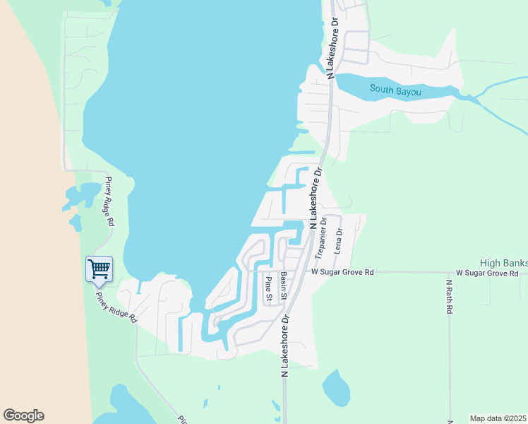 map of restaurants, bars, coffee shops, grocery stores, and more near 2969 North George Lane in Ludington