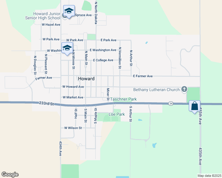 map of restaurants, bars, coffee shops, grocery stores, and more near 346-398 East Howard Avenue in Howard