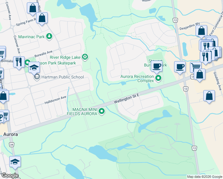 map of restaurants, bars, coffee shops, grocery stores, and more near 246 Elyse Court in Aurora
