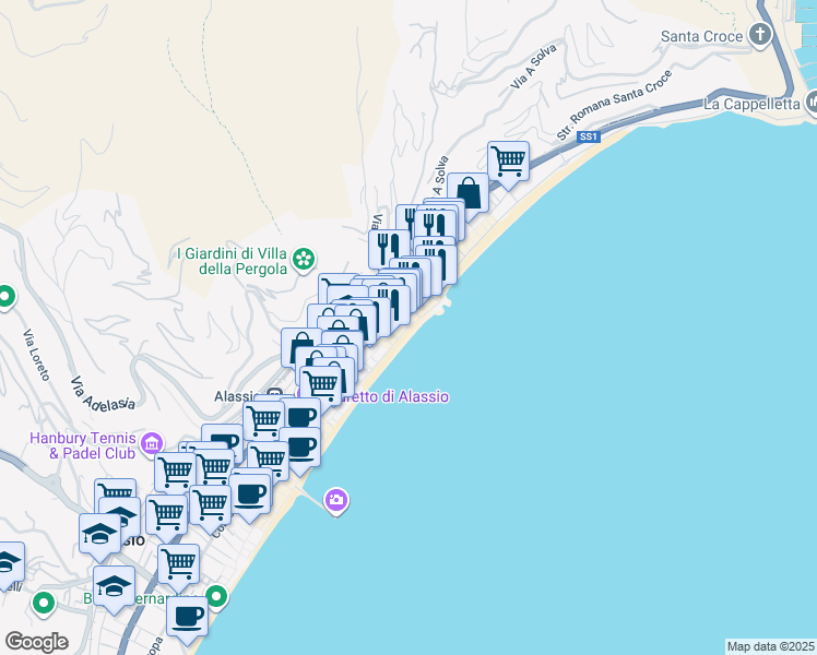 map of restaurants, bars, coffee shops, grocery stores, and more near 6-31 Via Antonio Gramsci in Alassio