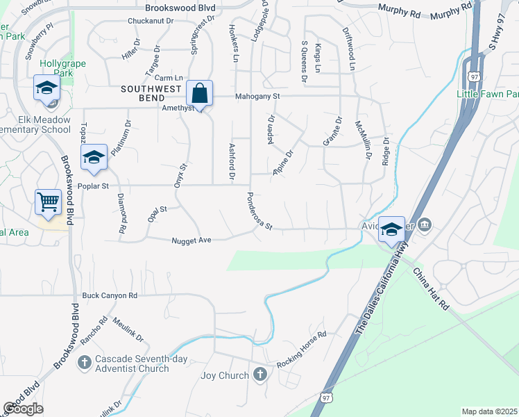 map of restaurants, bars, coffee shops, grocery stores, and more near 19828 Ponderosa Street in Bend