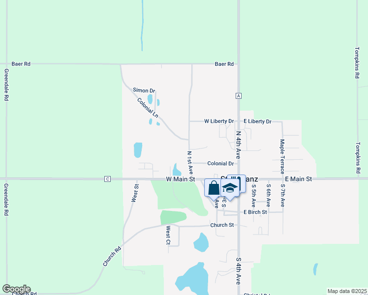 map of restaurants, bars, coffee shops, grocery stores, and more near 112 N 1st Ave in Valders