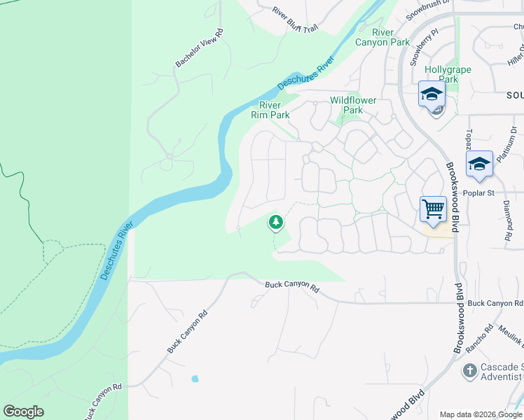 map of restaurants, bars, coffee shops, grocery stores, and more near 60836 Southwest Headwaters Loop in Bend