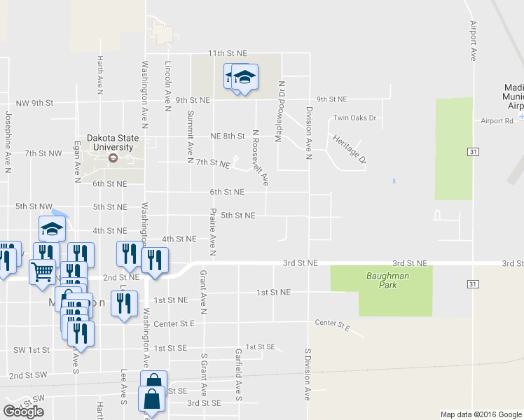 map of restaurants, bars, coffee shops, grocery stores, and more near 607 North Roosevelt Avenue in Madison