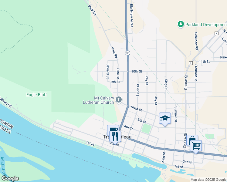 map of restaurants, bars, coffee shops, grocery stores, and more near 24630 8th Street in Trempealeau