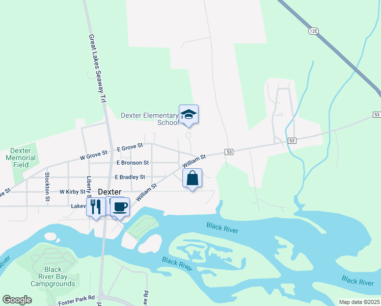 map of restaurants, bars, coffee shops, grocery stores, and more near 415 East Grove Street in Dexter