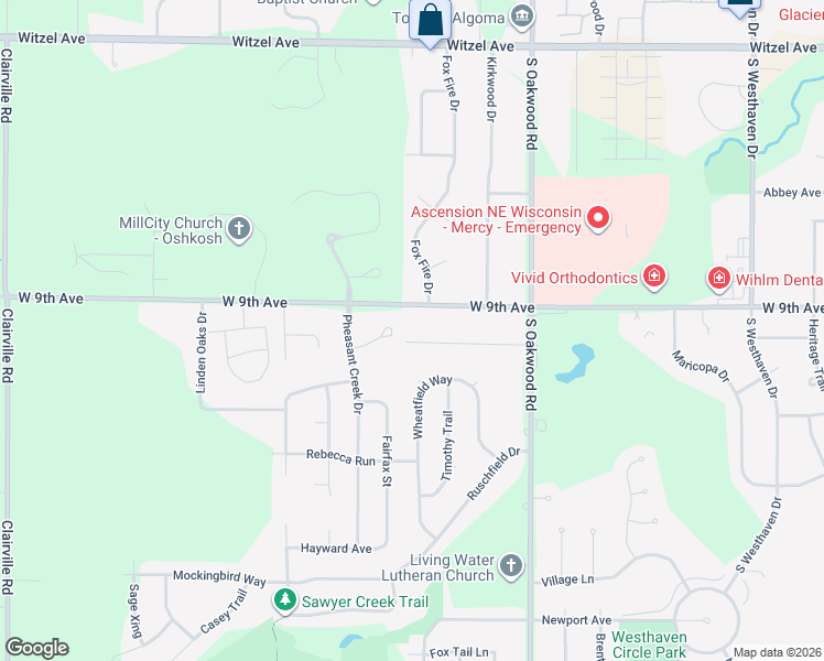 map of restaurants, bars, coffee shops, grocery stores, and more near 2976 Homestead Drive in Oshkosh