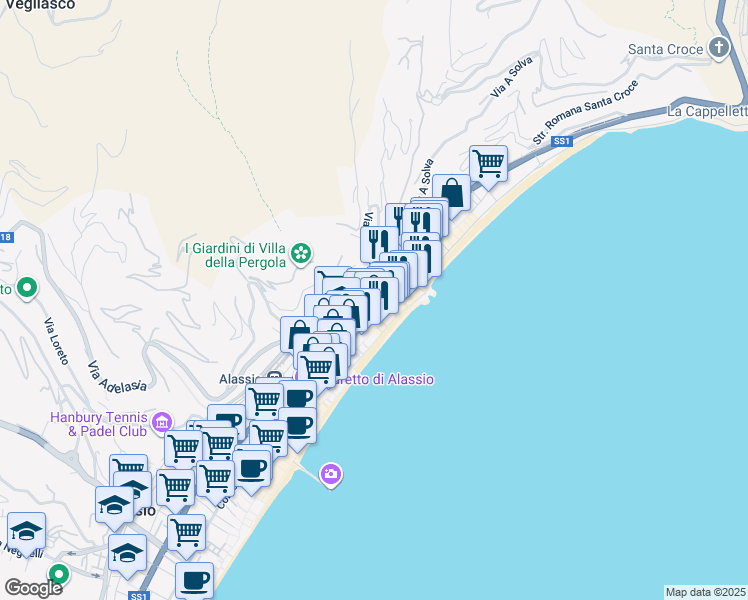 map of restaurants, bars, coffee shops, grocery stores, and more near 31 Via Antonio Gramsci in Alassio