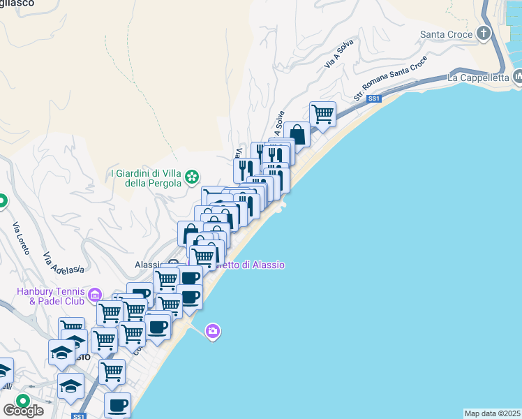 map of restaurants, bars, coffee shops, grocery stores, and more near 6-31 Via Antonio Gramsci in Alassio