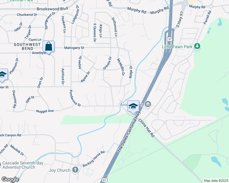 map of restaurants, bars, coffee shops, grocery stores, and more near 60866 Granite Drive in Bend