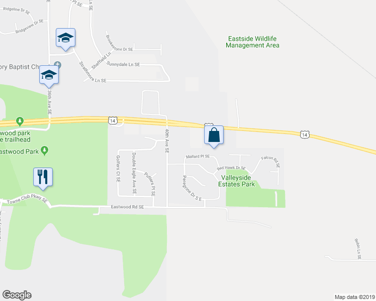map of restaurants, bars, coffee shops, grocery stores, and more near 4033 Mallard Place Southeast in Rochester