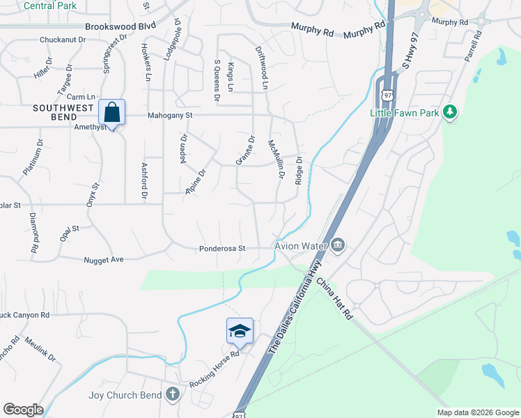 map of restaurants, bars, coffee shops, grocery stores, and more near 60857 Granite Drive in Bend